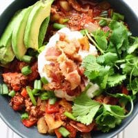 Sweet and Spicy Bacon and Turkey Chili in a plate