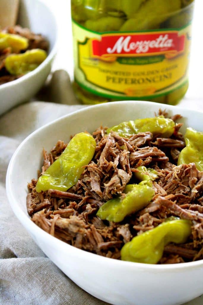 Low-FODMAP Pressure Cooker Italian Beef topped with peperoncini