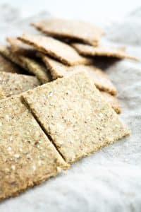 Low-Carb-Crackers on a cloth table napkin