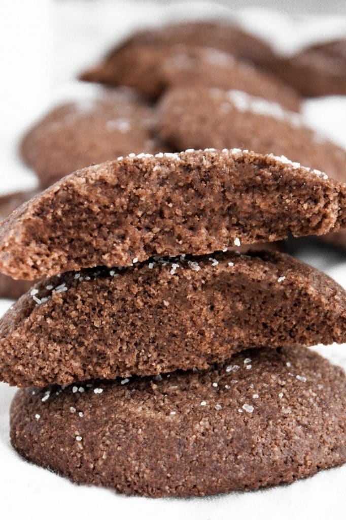 Keto Chocolate Sea Salt Cookies stacked together