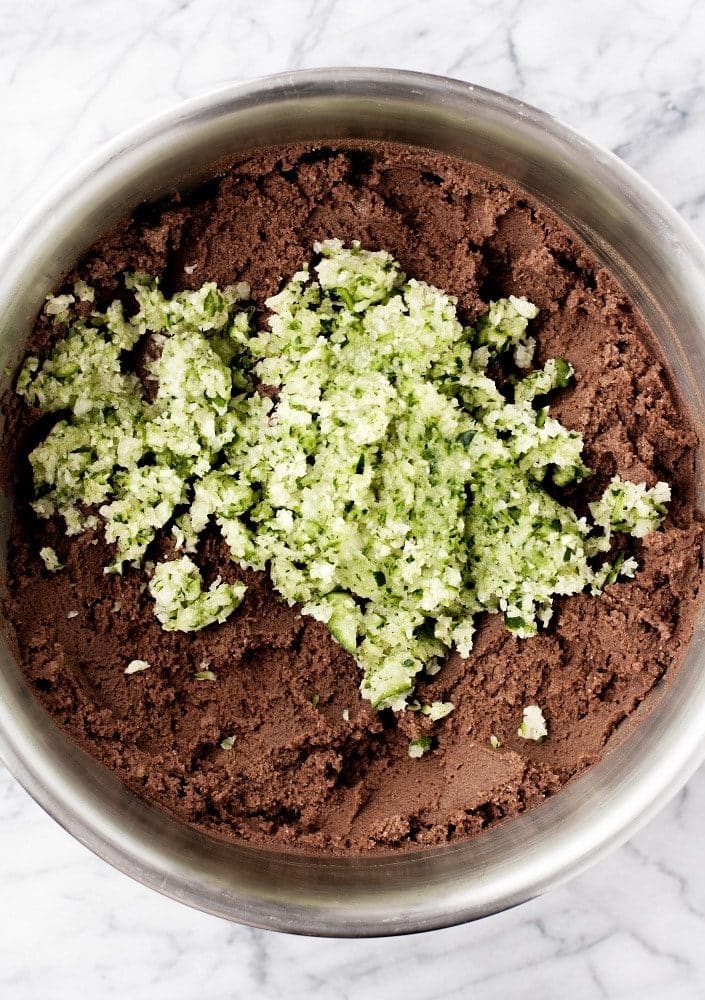 grated-zucchini-in-bowl-with-mixed-ingredients-for-Low-Carb-Triple-Chocolate-Zucchini-Muffins