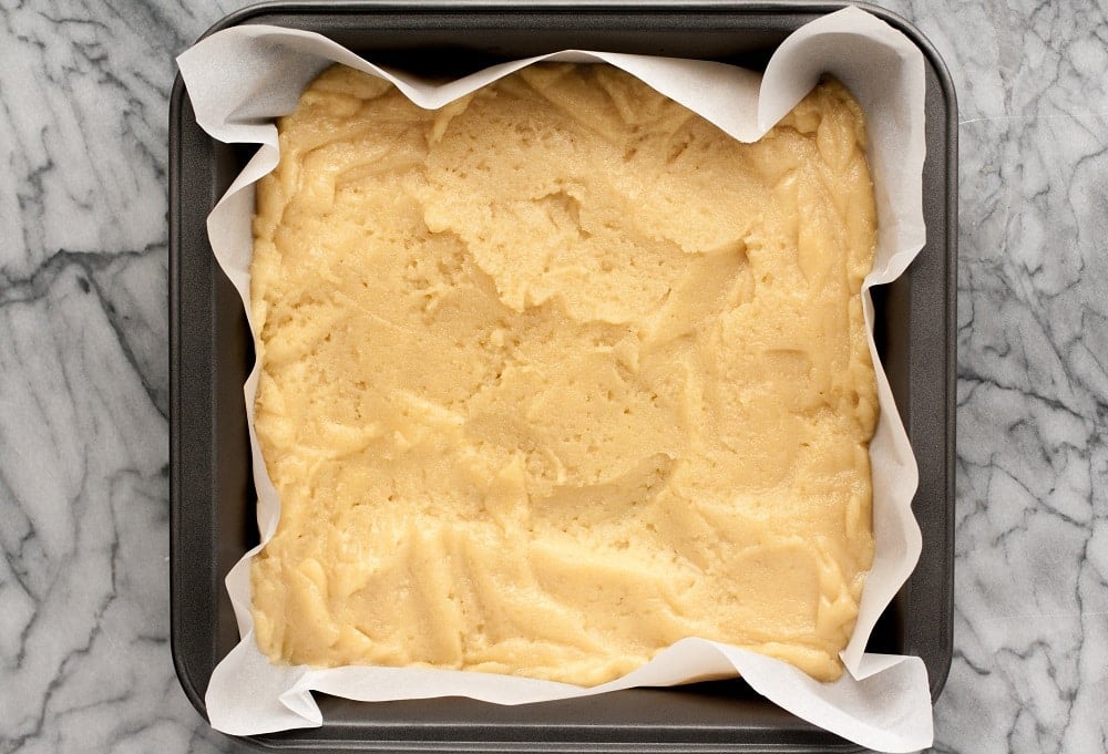 ingredients-for-Low-Carb-Coconut-Blondies-in-baking-pan-ready-to-be-baked