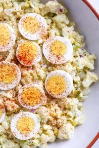 low carb potato salad with sliced hard boiled eggs 