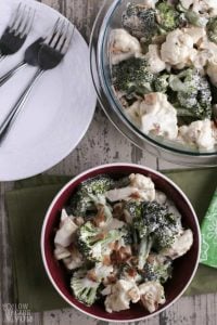 Keto Side Dish Recipes - bowl of amish broccoli cauliflower salad with bacon