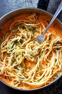 Keto Side Dish Recipes - zucchini noodles with creamy tomato sauce