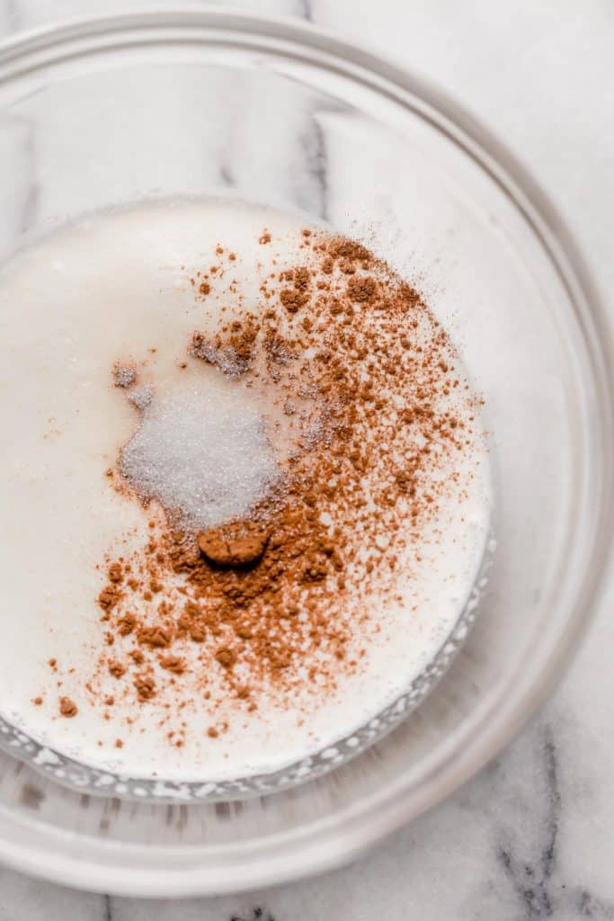 heavy cream with vanilla extract cinnamon powder monk fruit sweetener
