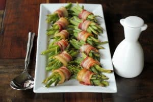 Keto Fathead Rolls asparagus wrapped in bacon