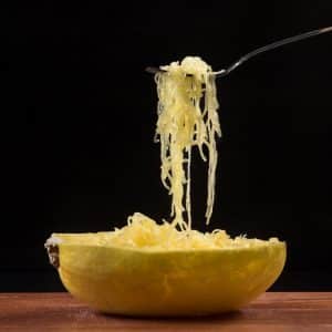 instant pot spaghetti squash twirled on a fork