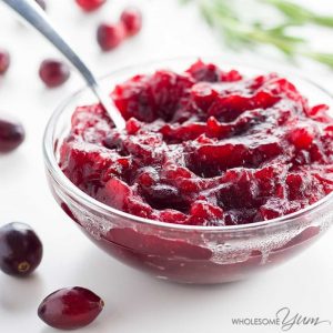 a small bowl of wholesomeyum's four-ingredient sugar-free low-carb cranberry sauce