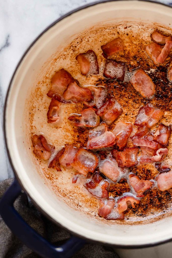crisp chopped bacon in a large pot