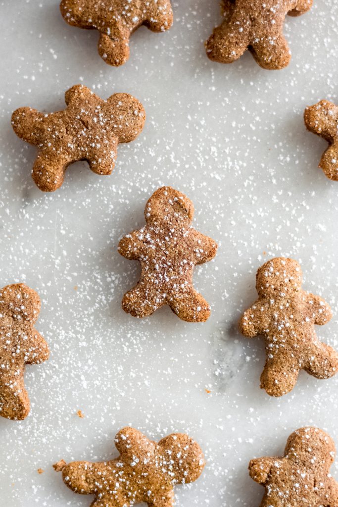 keto gingerbread men cookies dusted with lakanto sweetener