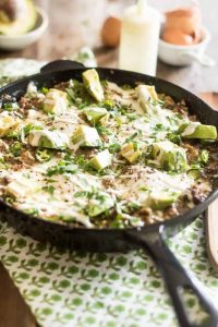 Skillet of Creamy Cauliflower and Ground Beef Skillet