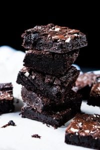 Stack of 5 super fudgy cocoa brownies