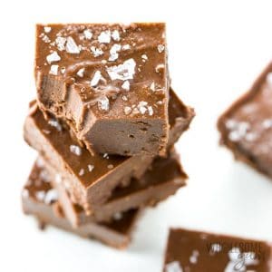 Top view of stacked easy keto fudge with sea salt