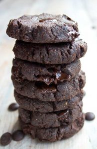 a stack of keto almond butter brownie cookies