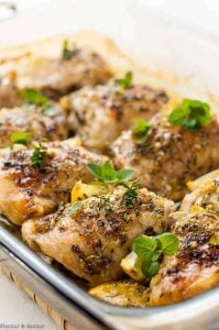 Easy Baked Lemon Chicken in a glass dish