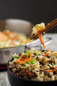 Egg Roll in a Bowl served with chopsticks