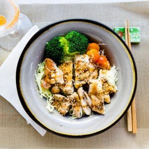 Bowl with teriyaki chicken and veggies