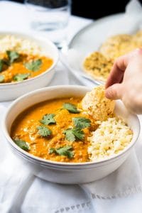 Bowl of butter chicken with cauliflower rice