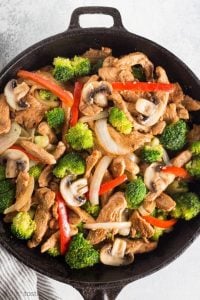 Keto Low Carb Chicken Stir Fry in a cast iron skillet