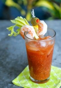 loaded keto bloody mary cocktail on green napkin