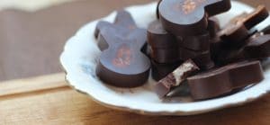 Mint Chocolate Fat Bombs shaped like bunny heads on a small plate