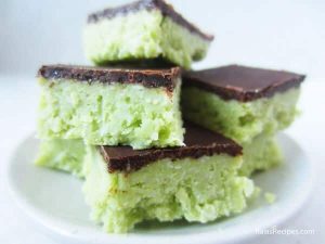 Low-Carb No-Bake Grasshopper Bars on a small white plate