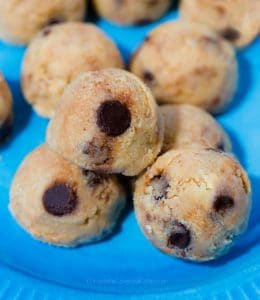 Cookie Dough Fat Bombs on a blue plate