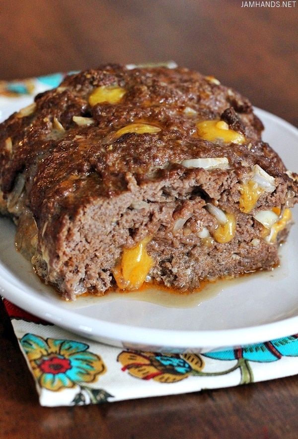Cheeseburger Meatloaf on an oval plate