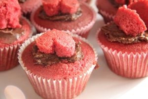 close up shot of valentine's day cupcakes made with almond flour