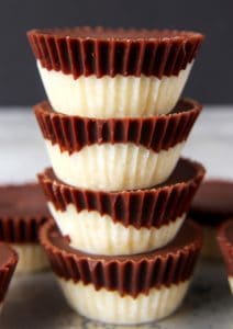 four Paleo Peppermint Patties stacked on top of each other