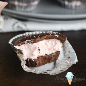 Low-Carb Raspberry Cremes bitten through