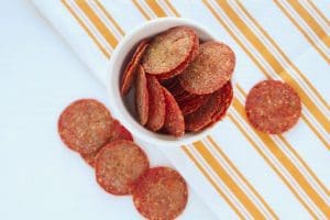 microwave pepperoni chips on a cup 