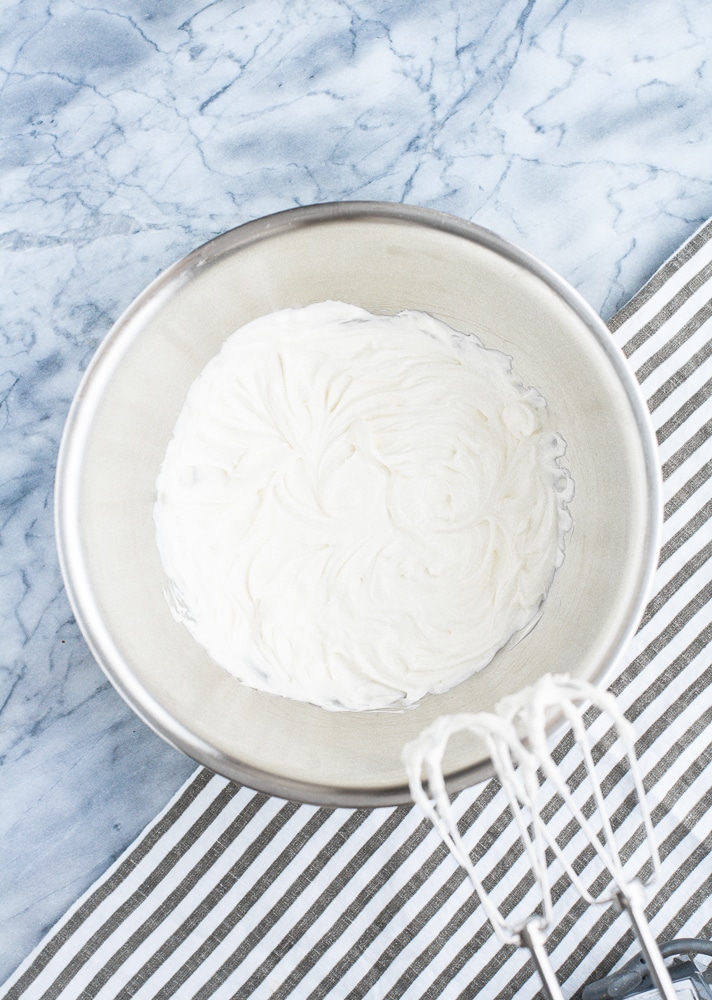 cream cheese mixed until whipped in a stainless steel mixing bowl