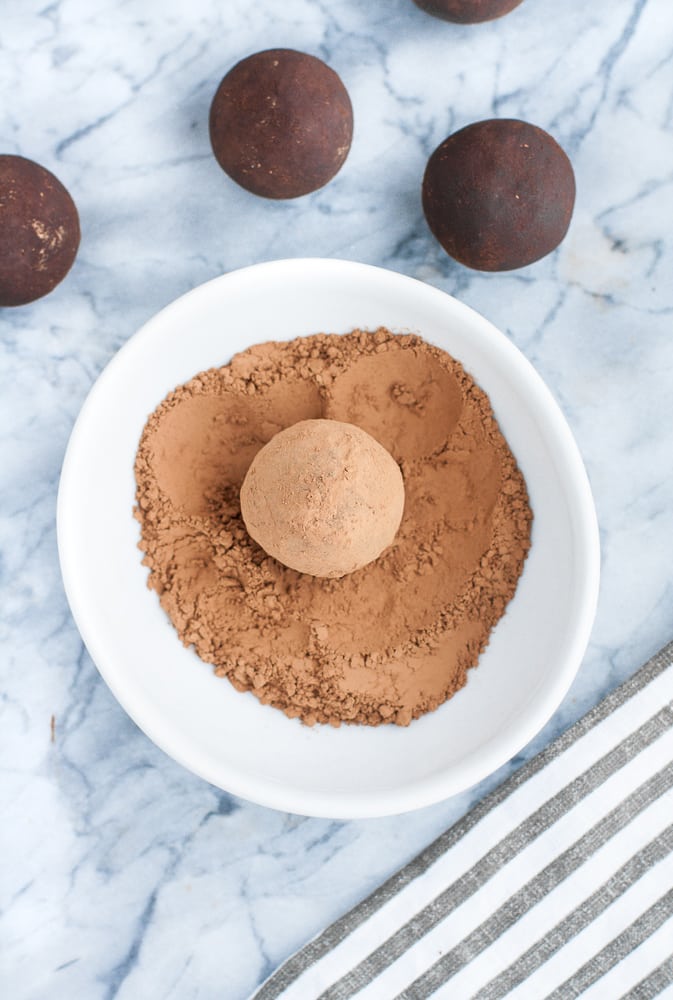 Chocolate Truffle Fat Bomb rolled in cocoa powder