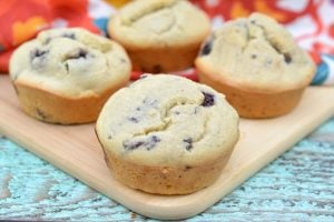 low carb blackberry muffins on a wooden board