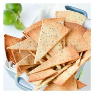 low carb tortilla chips in a deep baking dish