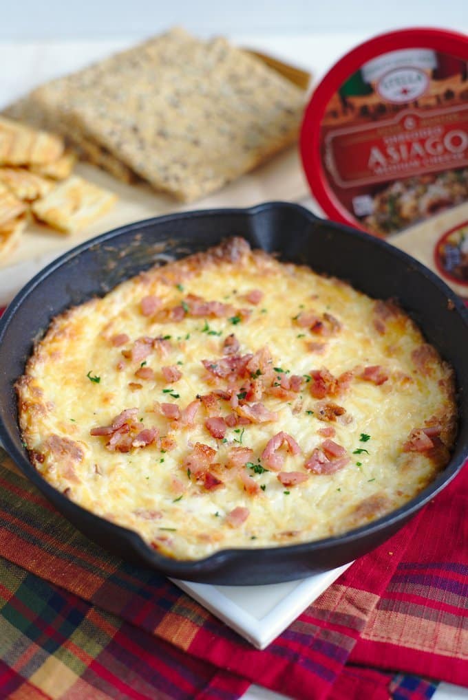 baked asiago dip in a skillet