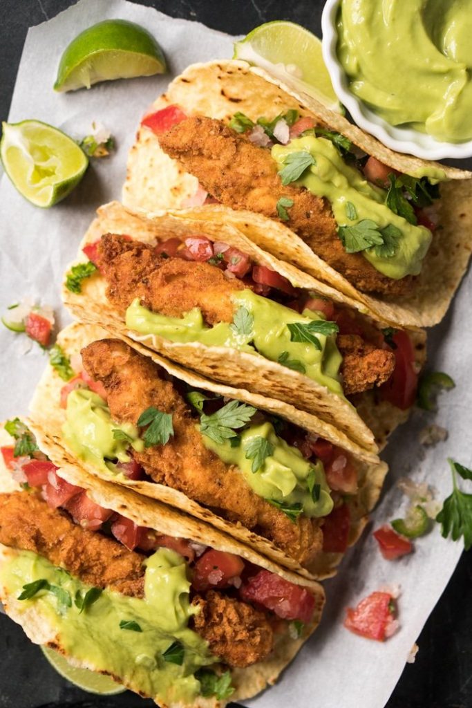 4 gluten free low carb keto fish tacos lined up