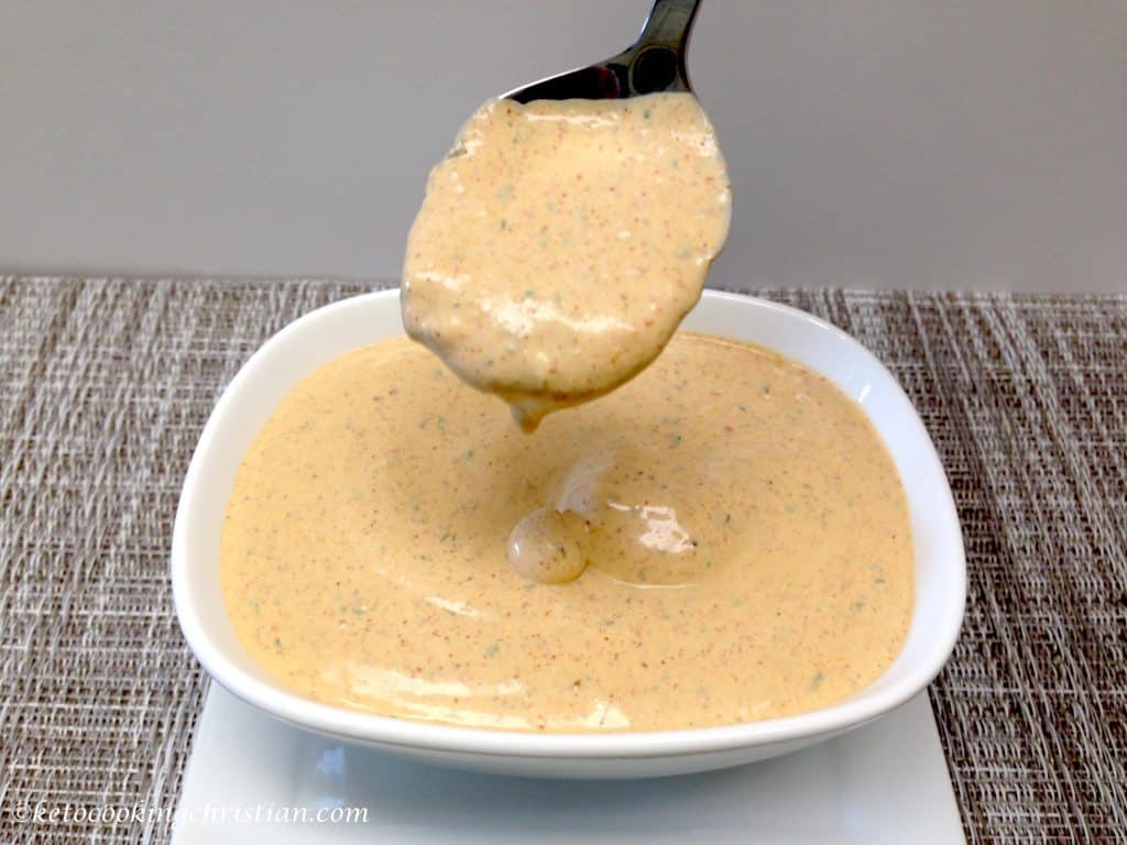 chipotle ranch dip in a bowl and on a spoon
