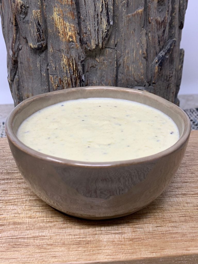 gray bowl of keto cream sauce