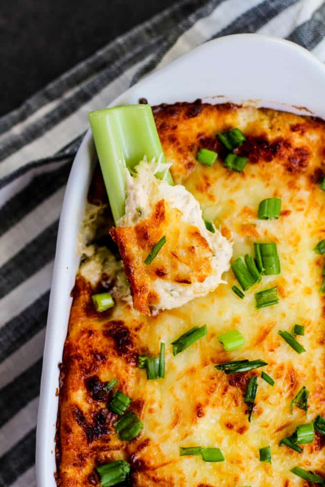 low carb crab rangoon dip with celery stick