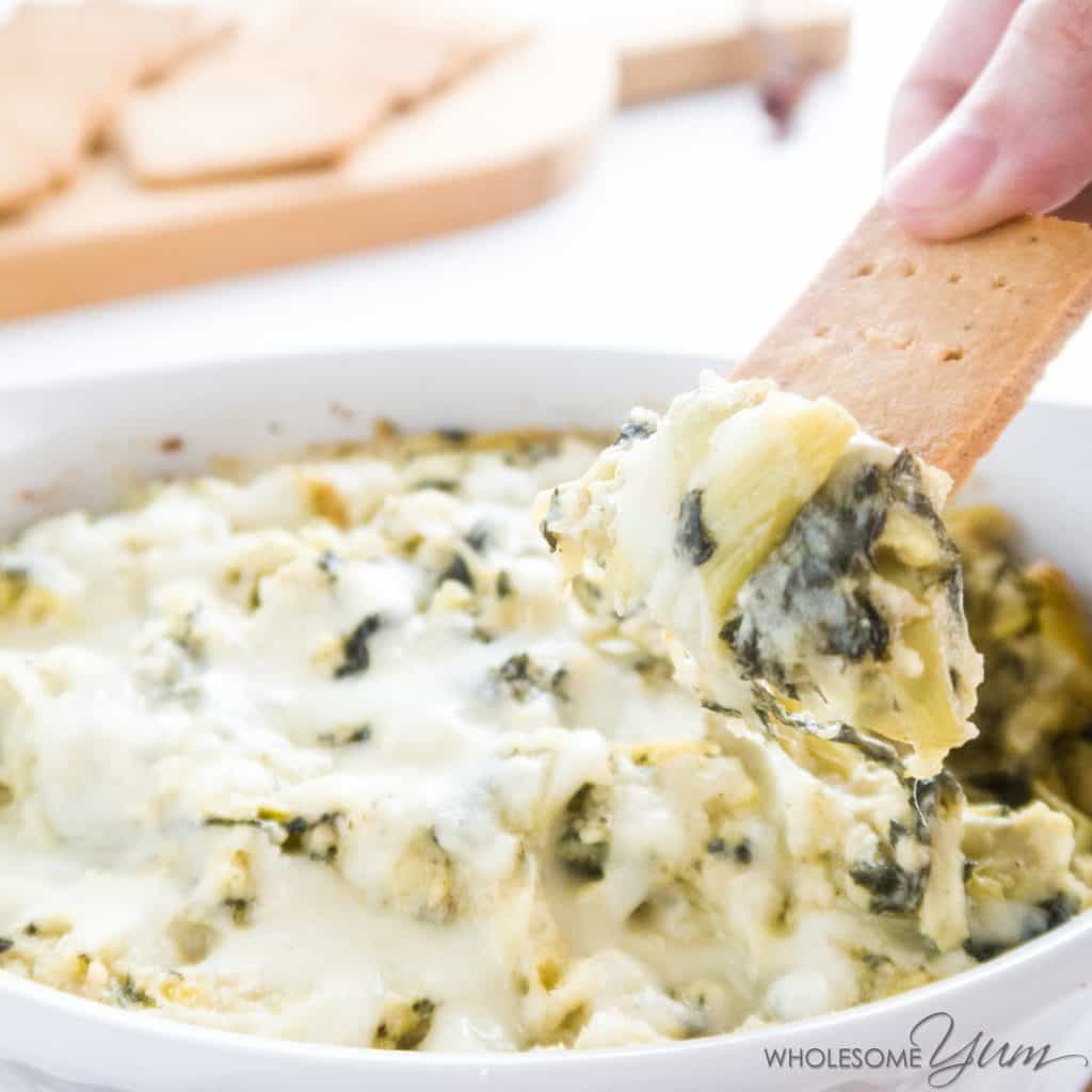 spinach artichoke dip with low carb crackers