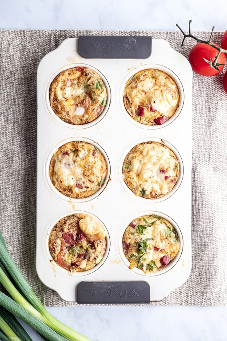 baked keto breakfast muffins in a muffin tray