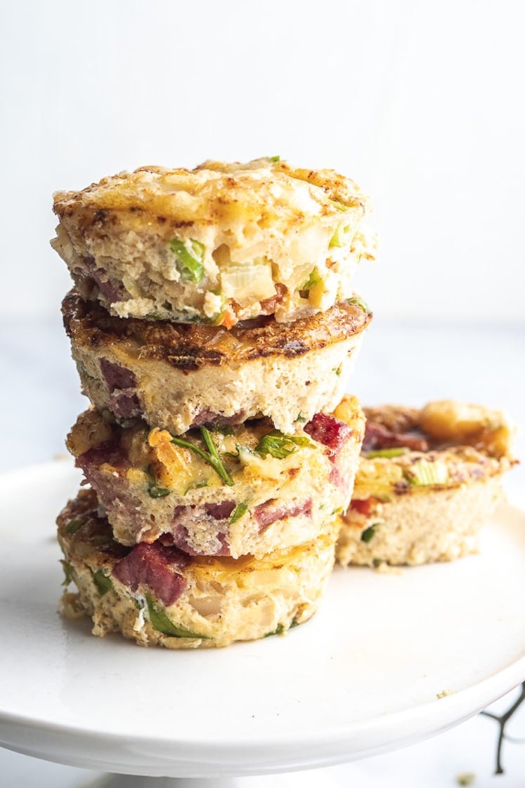 a stack of baked keto breakfast muffins