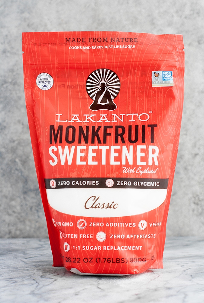 a red bag of lakanto classic monkfruit sweetener