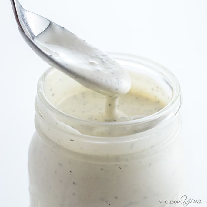 low carb keto ranch dressing on spoon