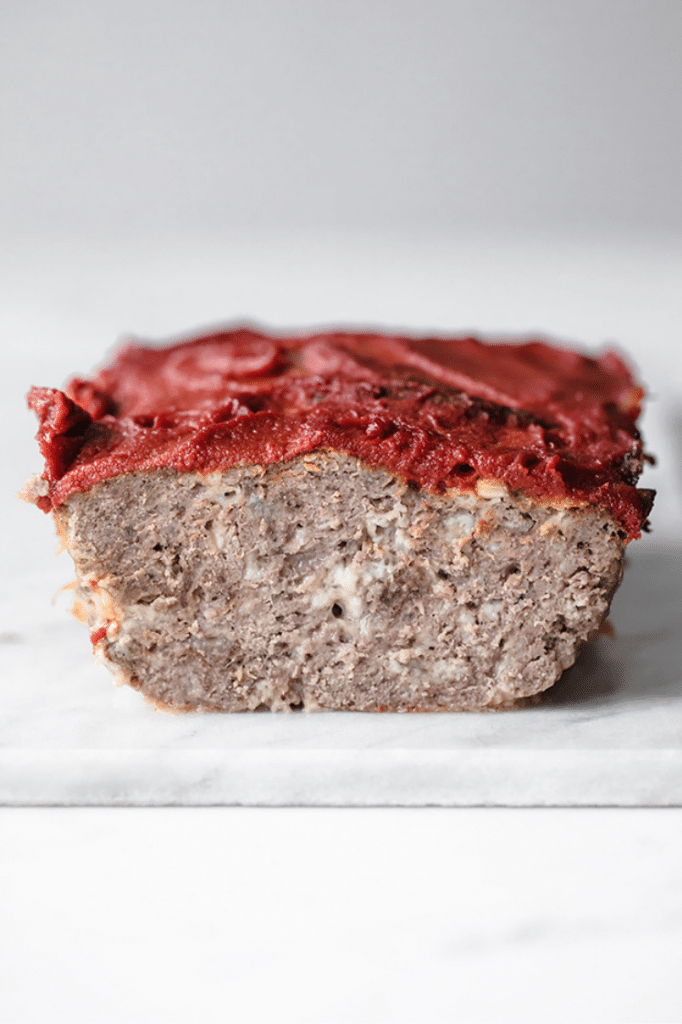 keto meatloaf on a marble cheeseboard