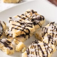 featured recipe image - Low Carb Chocolate & Vanilla Glazed Coconut Bars on a plate