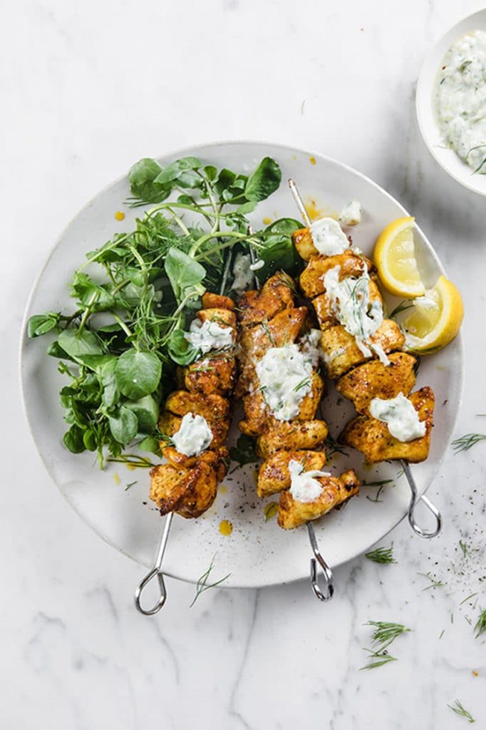 featured recipe post image for Chicken Shawarma Kebabs with Tzatziki